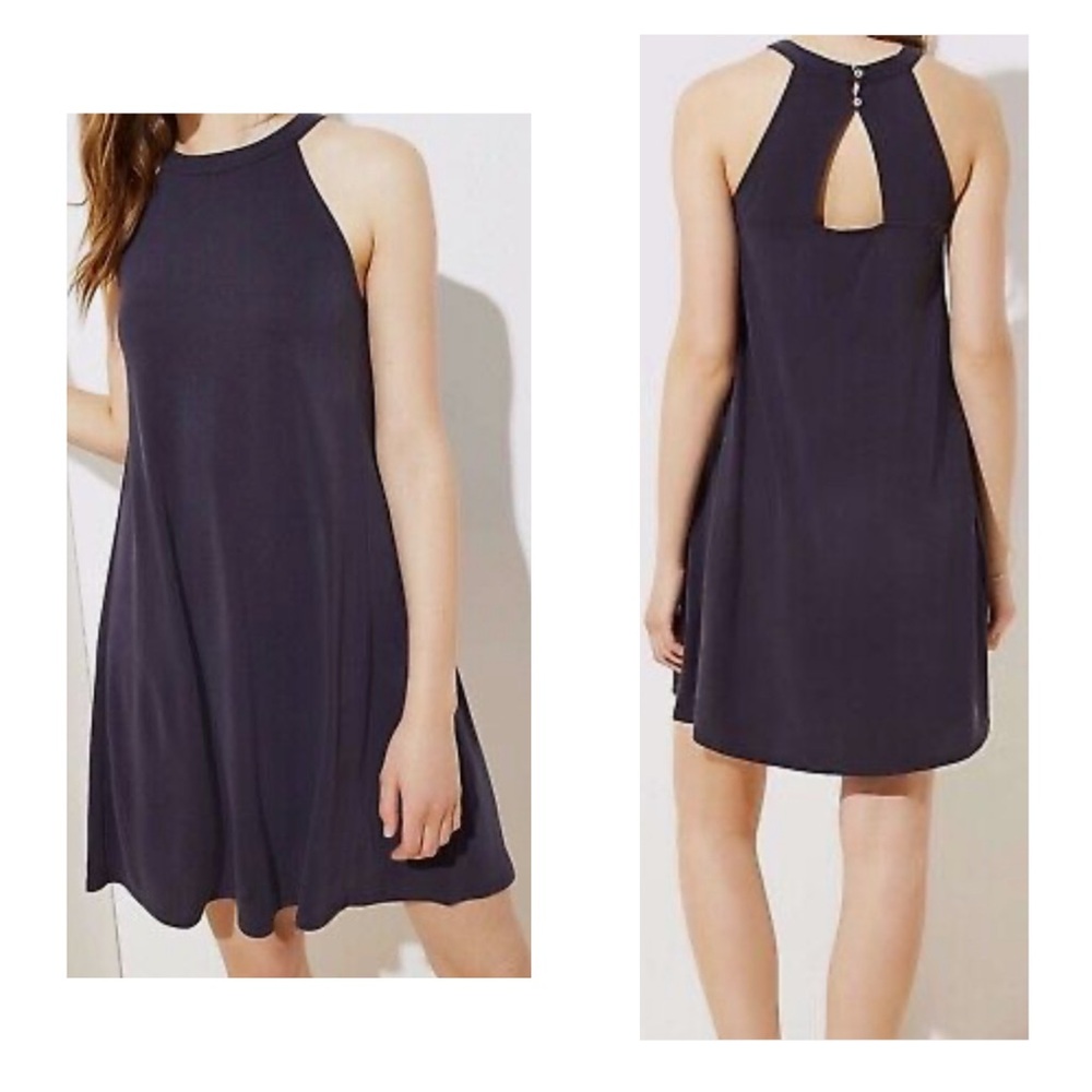 LOFT Black Sleeveless Halter Swing Maternity Dress with Rear Cut Out Size Med